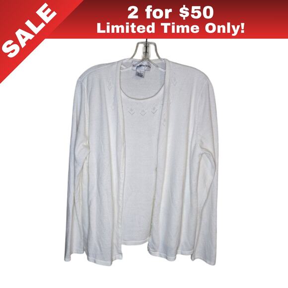 Norton McNaughton Sweaters - [Sale: 2 for $50!] NORTON MCNAUGHTON White Cardigan Size Large [0304]